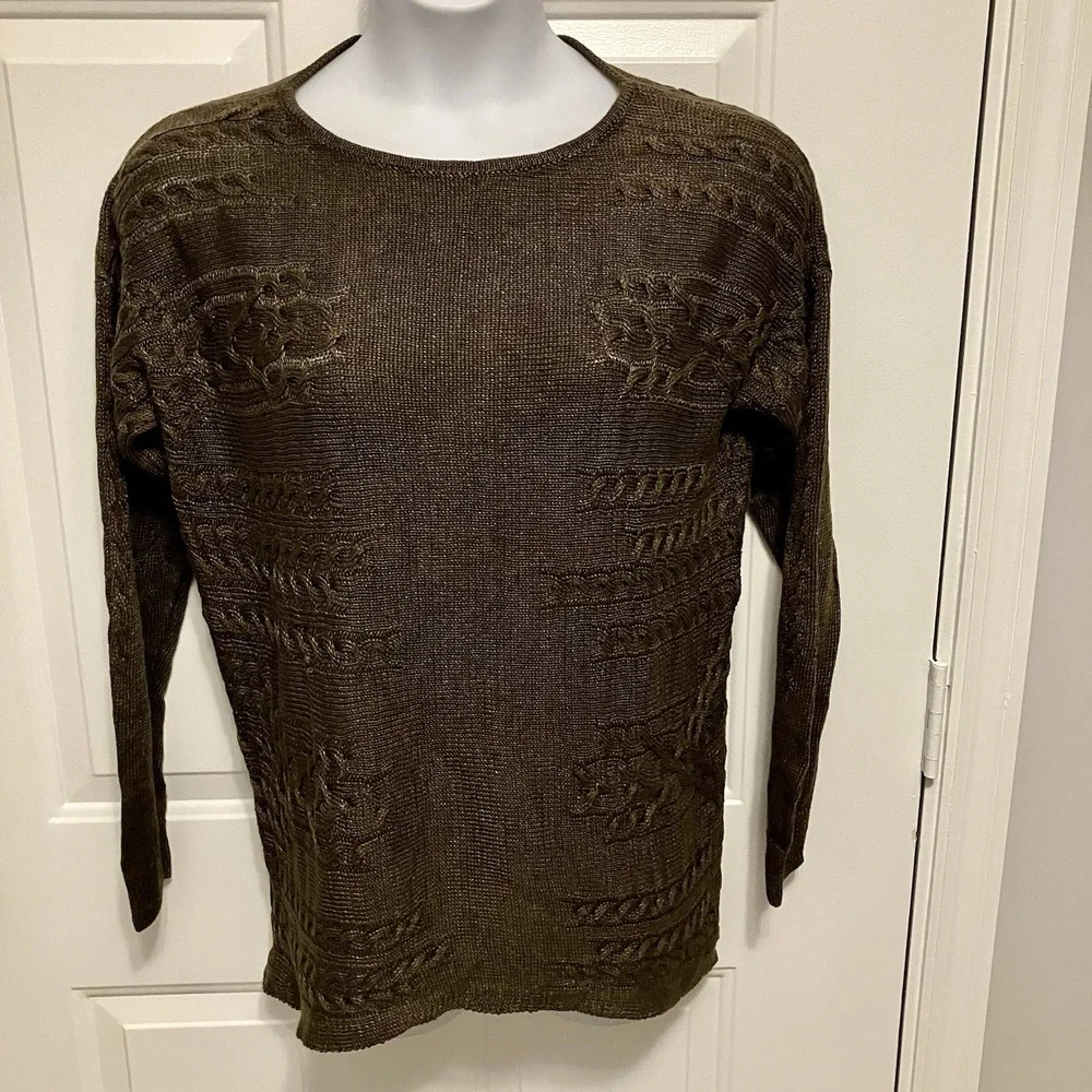 Lafayette 148 Medium/Large Cable Knit Tunic Brown Sweater 100% Hemp Sz M Women's
